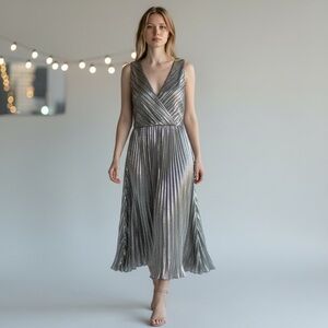 Dee Dee Metallic Gold Midi Dress NWT